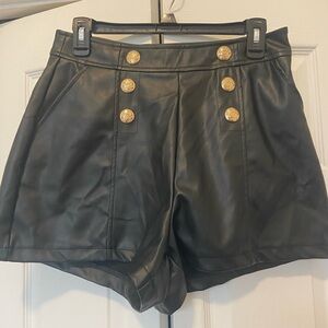 Ci Sono Black Faux Leather High-Rise Shorts with Gold Buttons